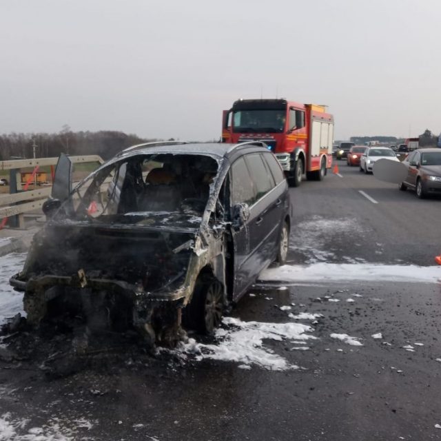 Pożar pojazdu osobowego na drodze S17. Na miejscu pracują strażacy (wideo)